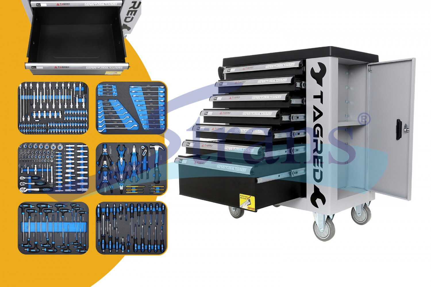 Шафа-Візок З Комплектом Інструментів Tagred 251Шт 7 Шухляд 780*460